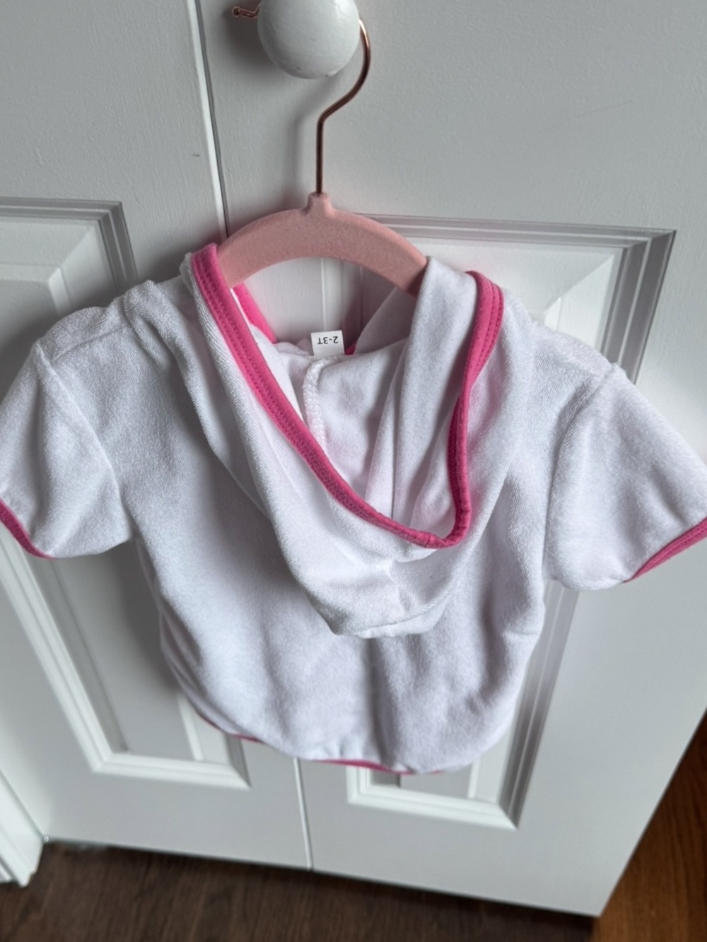 Terry Seersucker Pink Stripe Baby Girl Swim Hooded Terry Cover Up Shorts Top Set - Picture 9 of 11